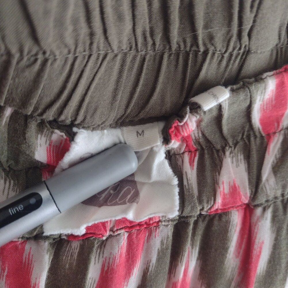 Anthropologie Lilka Wide-Leg Printed Pants M Red Olive Green Boho Ikat Casual - Picture 2 of 11